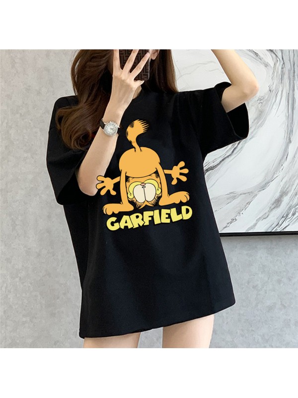 The Garfield Show black Unisex Mens/Womens Short Sleeve T-shirts Fashion Printed Tops Cosplay Costume