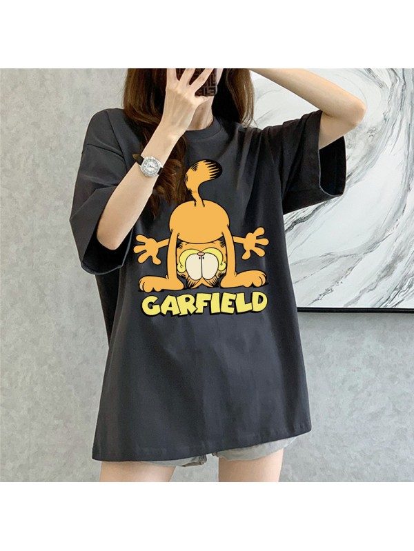 The Garfield Show grey Unisex Mens/Womens Short Sleeve T-shirts Fashion Printed Tops Cosplay Costume