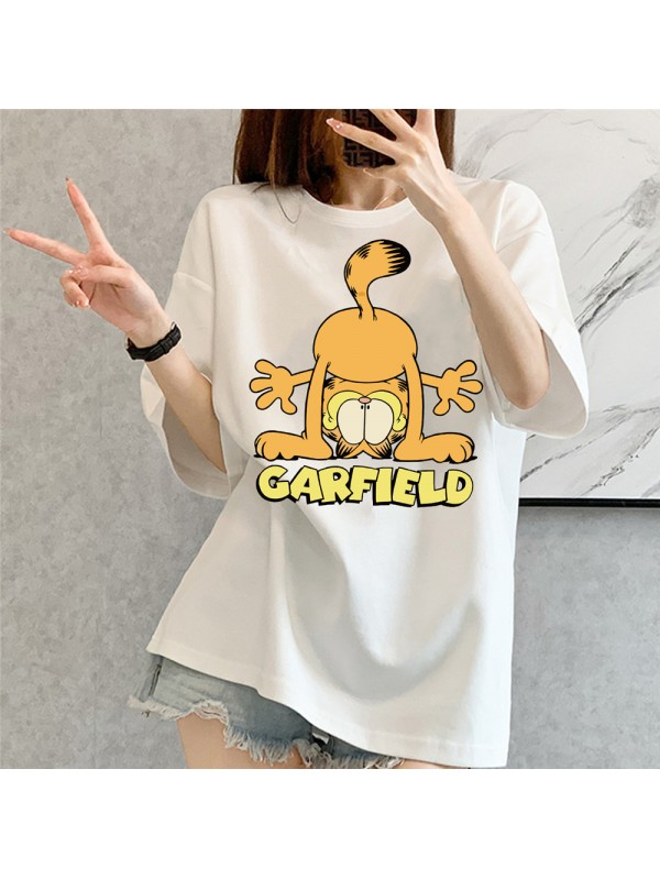 The Garfield Show white Unisex Mens/Womens Short Sleeve T-shirts Fashion Printed Tops Cosplay Costume