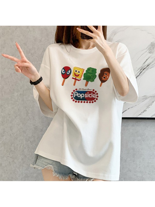 PopSicle white Unisex Mens/Womens Short Sleeve T-shirts Fashion Printed Tops Cosplay Costume