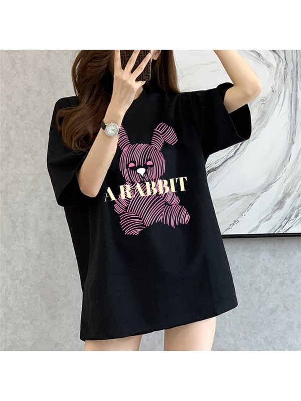 Stripe Rabbit black Unisex Mens/Womens Short Sleeve T-shirts Fashion Printed Tops Cosplay Costume