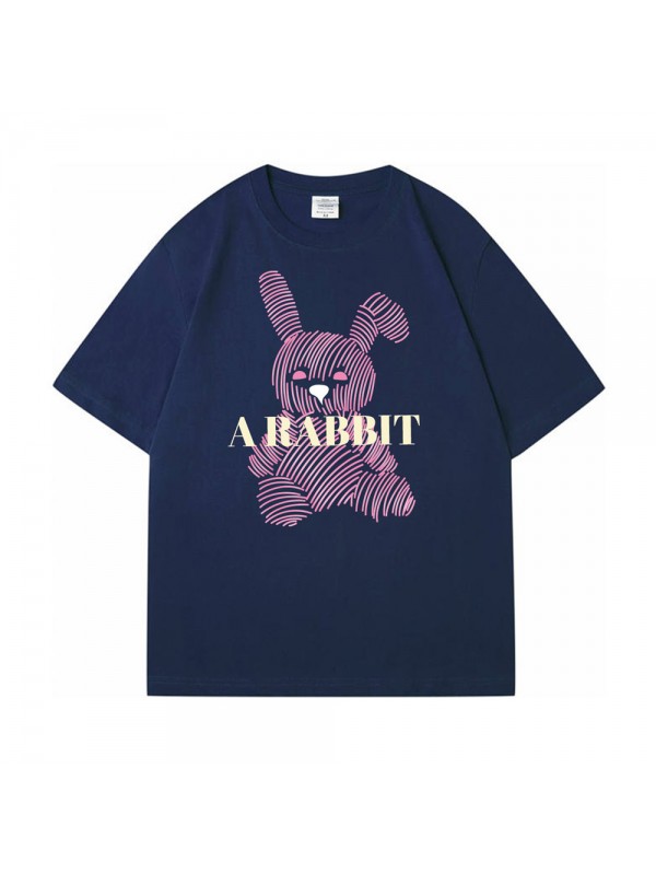 Stripe Rabbit blue Unisex Mens/Womens Short Sleeve T-shirts Fashion Printed Tops Cosplay Costume