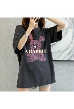 Stripe Rabbit grey Unisex Mens/Womens Short Sleeve T-shirts Fashion Printed Tops Cosplay Costume