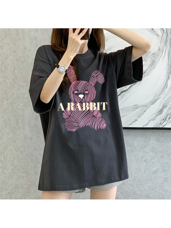 Stripe Rabbit grey Unisex Mens/Womens Short Sleeve T-shirts Fashion Printed Tops Cosplay Costume