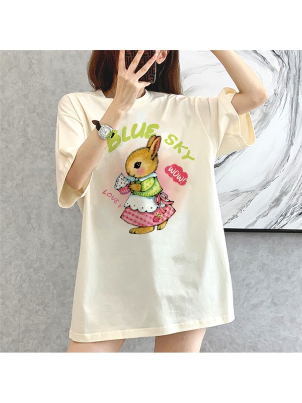 Pastoral Bunny beige Unisex Mens/Womens Short Sleeve T-shirts Fashion Printed Tops Cosplay Costume