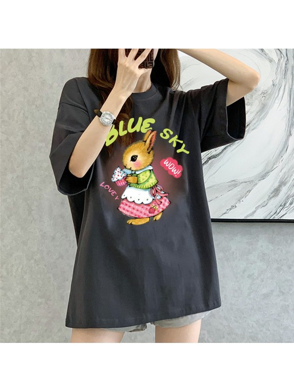 Pastoral Bunny grey Unisex Mens/Womens Short Sleeve T-shirts Fashion Printed Tops Cosplay Costume