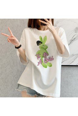 Fluorescent Rabbit White Unisex Mens/Womens Short Sleeve T-shirts Fashion Printed Tops Cosplay Costume