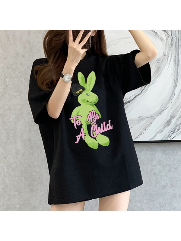 Fluorescent Rabbit black Unisex Mens/Womens Short Sleeve T-shirts Fashion Printed Tops Cosplay Costume