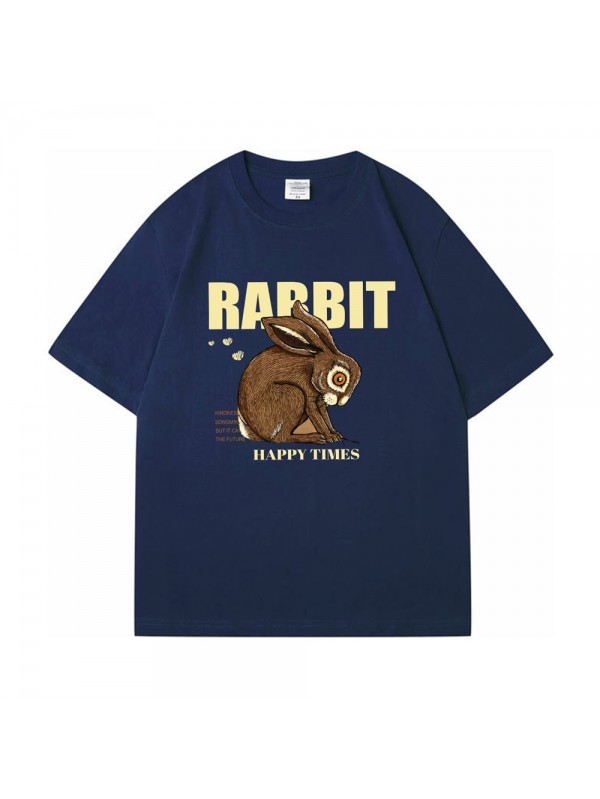Happy Time Rabbit Blue Unisex Mens/Womens Short Sleeve T-shirts Fashion Printed Tops Cosplay Costume