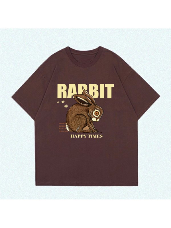 Happy Time Rabbit coffee Unisex Mens/Womens Short Sleeve T-shirts Fashion Printed Tops Cosplay Costume