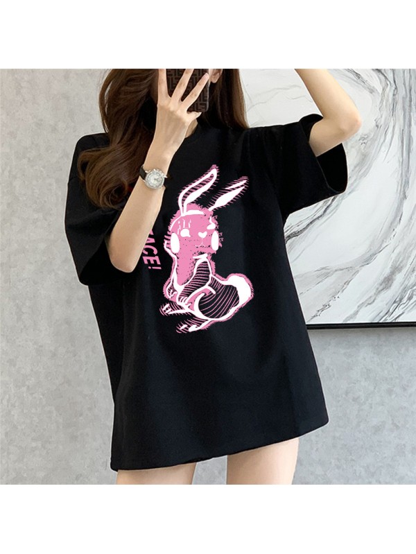 Stripe Rabbit Black Unisex Mens/Womens Short Sleeve T-shirts Fashion Printed Tops Cosplay Costume