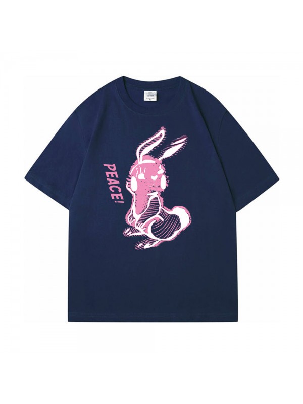 Stripe Rabbit Blue Unisex Mens/Womens Short Sleeve T-shirts Fashion Printed Tops Cosplay Costume