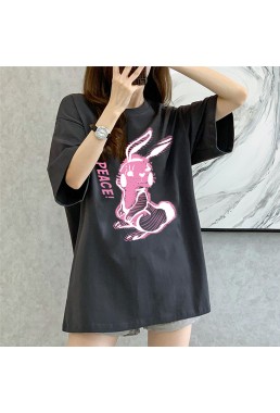 Stripe Rabbit Grey Unisex Mens/Womens Short Sleeve T-shirts Fashion Printed Tops Cosplay Costume