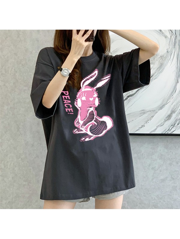 Stripe Rabbit Grey Unisex Mens/Womens Short Sleeve T-shirts Fashion Printed Tops Cosplay Costume