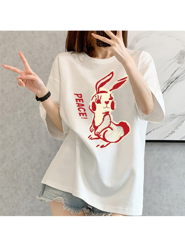 Stripe Rabbit White Unisex Mens/Womens Short Sleeve T-shirts Fashion Printed Tops Cosplay Costume