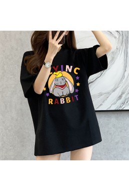 Flying Rabbit Black Unisex Mens/Womens Short Sleeve T-shirts Fashion Printed Tops Cosplay Costume