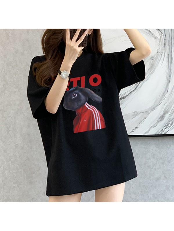 RTIO Rabbit Black Unisex Mens/Womens Short Sleeve T-shirts Fashion Printed Tops Cosplay Costume