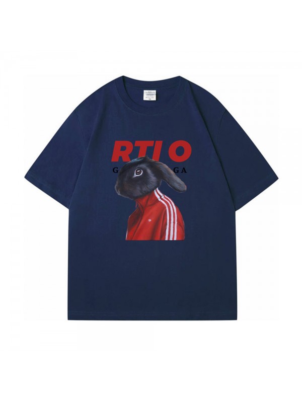 RTIO Rabbit Blue Unisex Mens/Womens Short Sleeve T-shirts Fashion Printed Tops Cosplay Costume