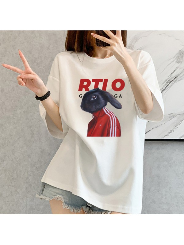 RTIO Rabbit White Unisex Mens/Womens Short Sleeve T-shirts Fashion Printed Tops Cosplay Costume