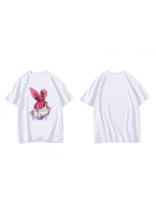 Watercolor Graffiti Rabbit 1 Unisex Mens/Womens Short Sleeve T-shirts Fashion Printed Tops Cosplay Costume