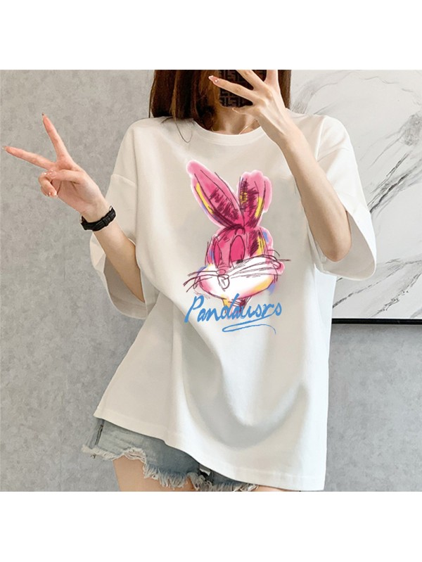 Watercolor Graffiti Rabbit 2 Unisex Mens/Womens Short Sleeve T-shirts Fashion Printed Tops Cosplay Costume