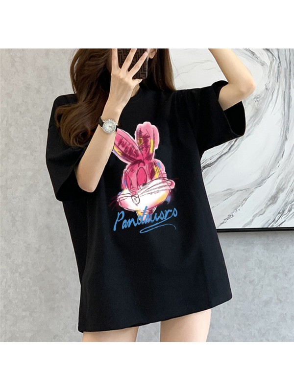 Watercolor Graffiti Rabbit 4 Unisex Mens/Womens Short Sleeve T-shirts Fashion Printed Tops Cosplay Costume