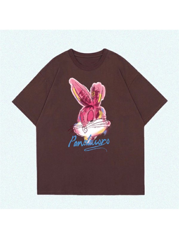 Watercolor Graffiti Rabbit 6 Unisex Mens/Womens Short Sleeve T-shirts Fashion Printed Tops Cosplay Costume